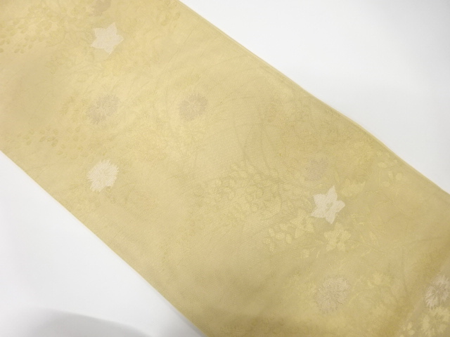 JAPANESE KIMONO / ANTIQUE FUKURO OBI FOR SUMMER / SILK / WOVEN AUTUMN FLOWERS